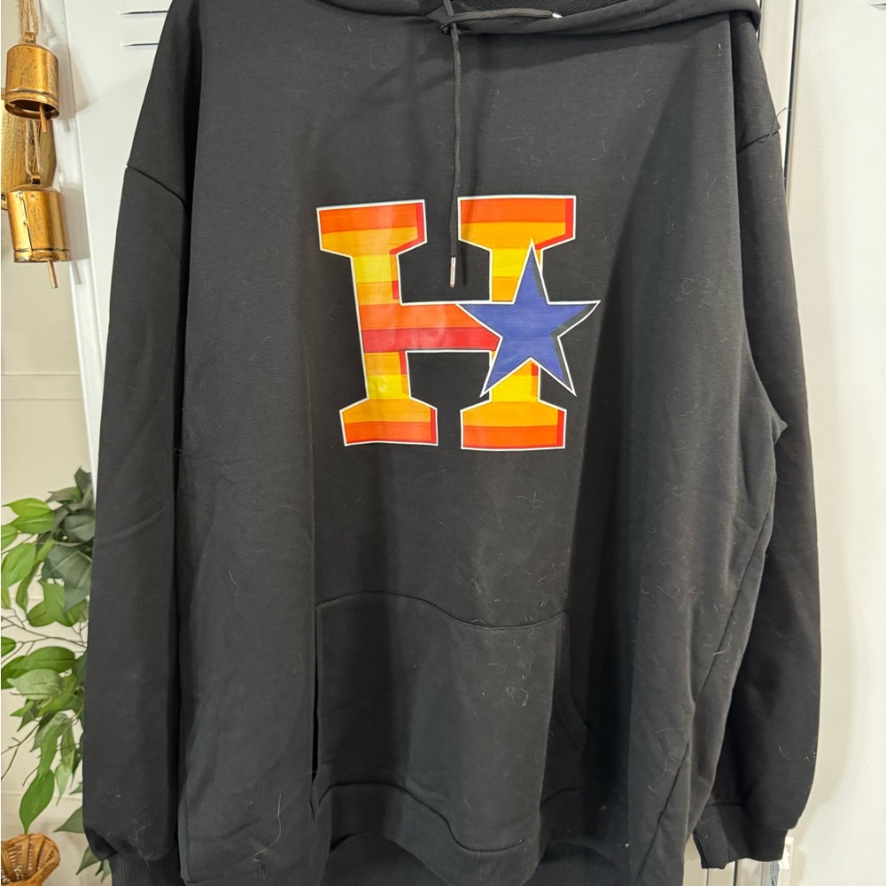 NWOT Black Hoodie with Orange and Blue Logo